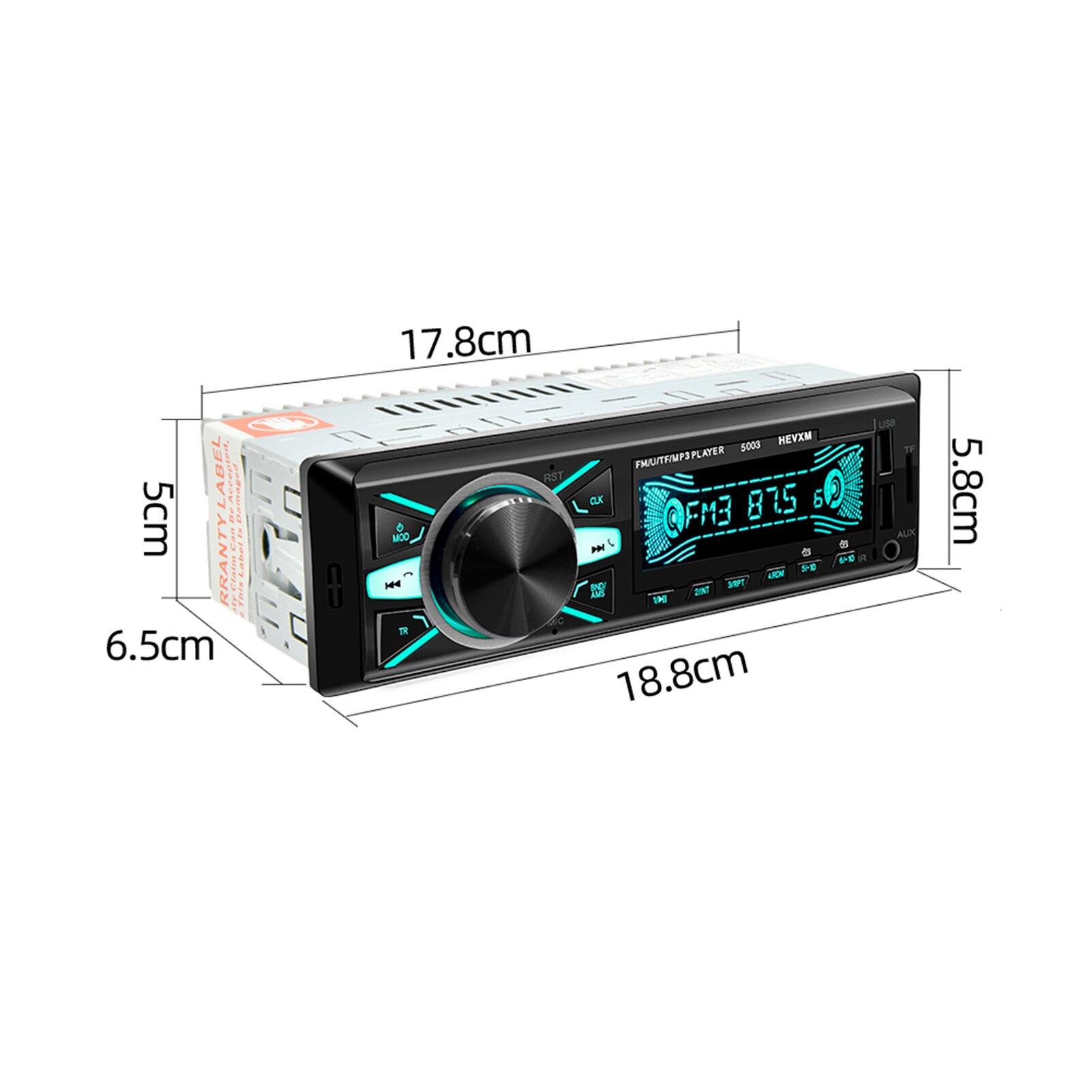 7 Colors Digital HD LCD Display Car Stereo Receiver Full View VA Car Radio/MP3/WMA/ID3 and Music Player TF Card Support 12V