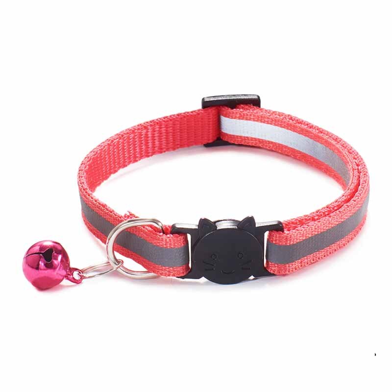 Collar de campana para gatos calientes, hebillas ajustables reflectantes de nailon, Collar para mascotas, seguro, botón para cabeza de gato, accesorios bonitos