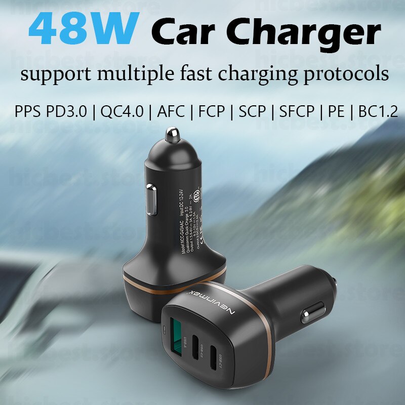 Cargador rápido de teléfono para coche, cargador de 48W PPS PD para Samsung S20 Note 20 Ultra Note10 QC 4,0 USB tipo C, para iPhone 12 SE 11 Macbook