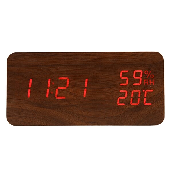 LED Wooden Alarm Clock Watch Table Voice Control Digital Wood Despertador Electronic Desktop USB/AAA Powered Clocks Table Decor: Brown