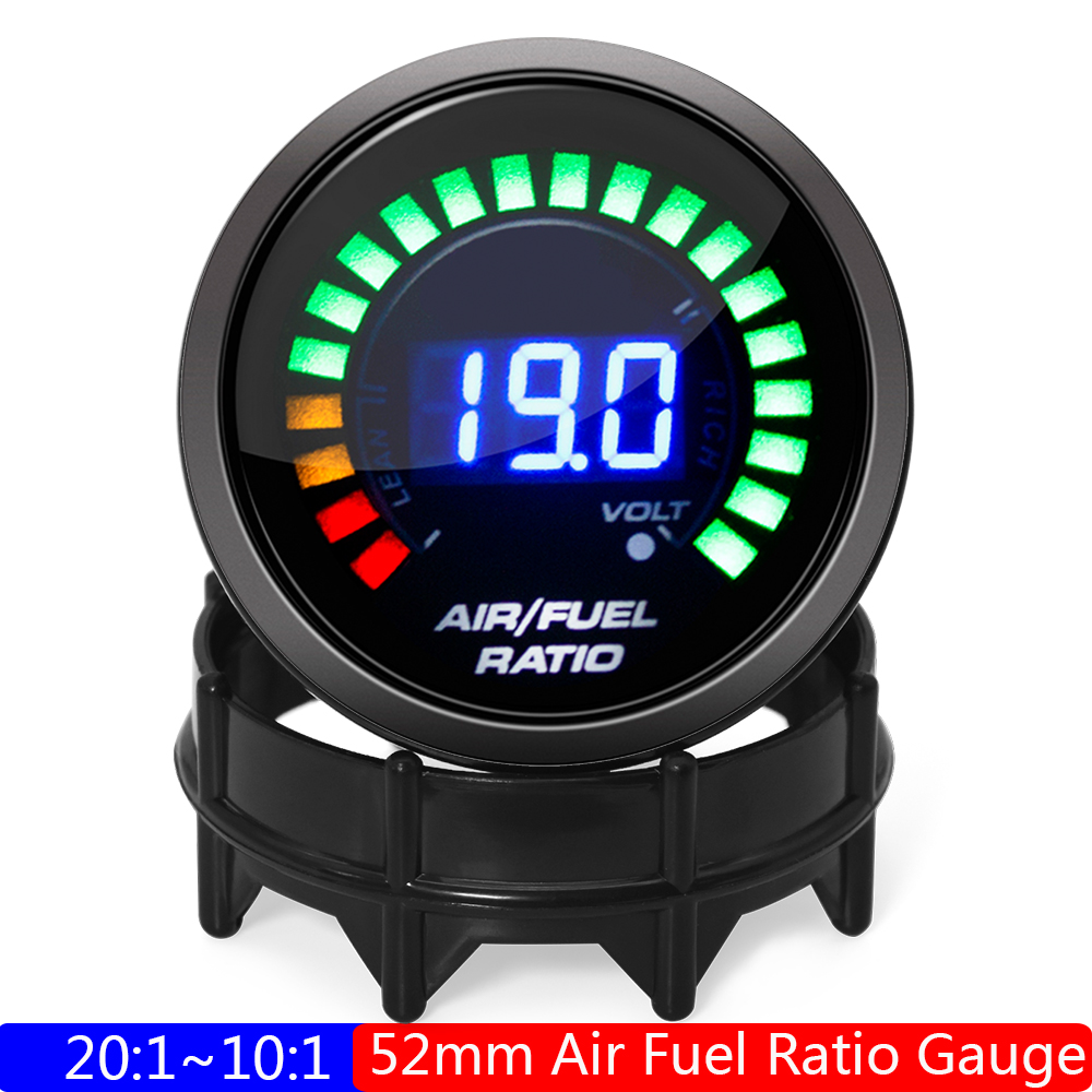 Medidor de relación aire-combustible de 52 mm Pantalla digital AFR Sensor de oxígeno O2 de banda estrecha 0258006028 Medidor de coche ahumado para coche de gasolina 12V: Plata