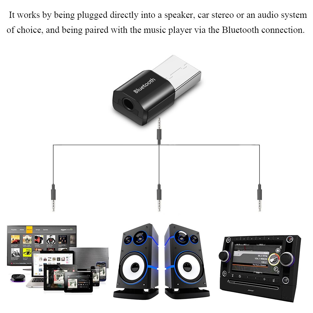 USB Mini Bluetooth Audio Receiver Stereo 3.5mm Music External Bluetooth Adapter recharging for Car Wireless Speakers Sound