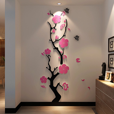 Stickers muraux fleur prune miroir 3d acrylique | Bricolage, décoration murale pour chambre à coucher, salon, entrée, décoration murale