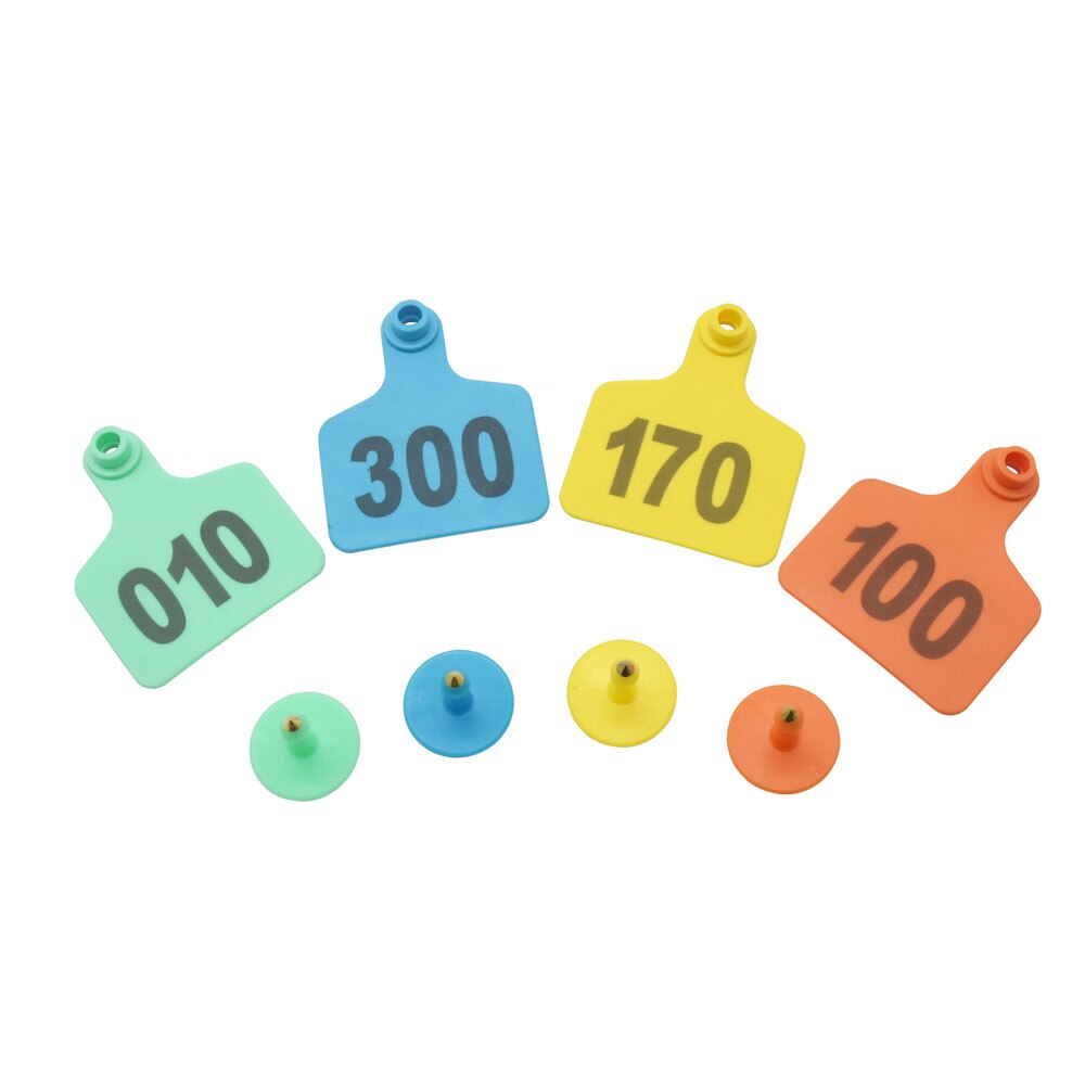 Farm Animal Cattle Ear No. 001-100 Digital Identification Card Label Signage Cow Ear Tag Copper Head Earrings Equipment 100 Pcs