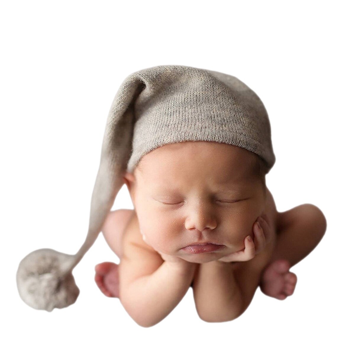 Unisex baby gebreide muts met lange staart schattige handgeweven gebreide muts fotografie rekwisieten voor jongens meisjes