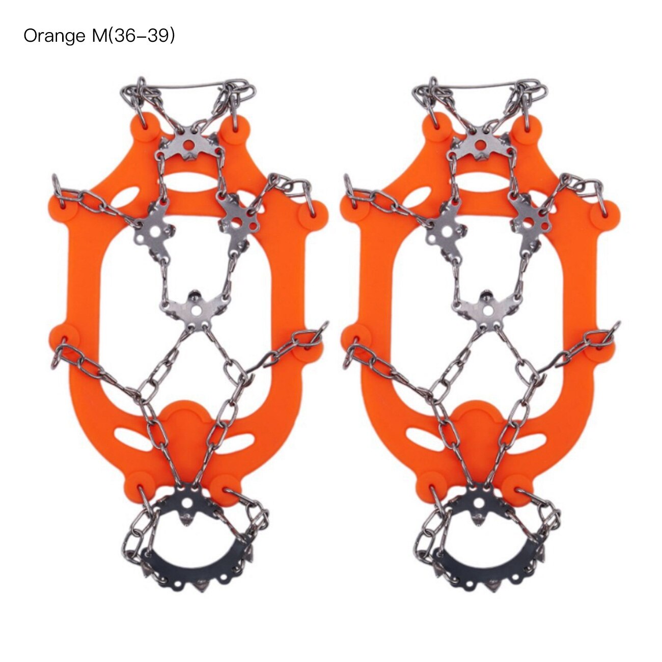 Pinzas de hielo con dientes de acero para escalada, botas antideslizantes, tacos de agarre, equipo de esquí al aire libre, 1 par: Orange M 18 teeth