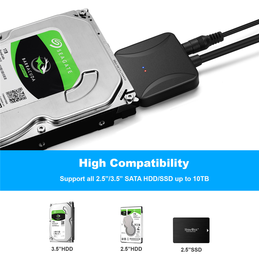 USB 3.0 To Sata Cable For SATA III 3.5 2.5 Inch External HDD SSD Hard Drive Easy Drive Cable DC5.5 12V 2A Power Adapter