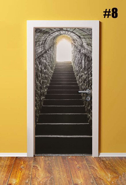 Indretning klistermærke selvklæbende soveværelse trappe dør lærred print kunst billede gør det selv renovering vægmaleri vandtæt tapet hjem: Dør xrk 1591-08 / 95 x 215cm