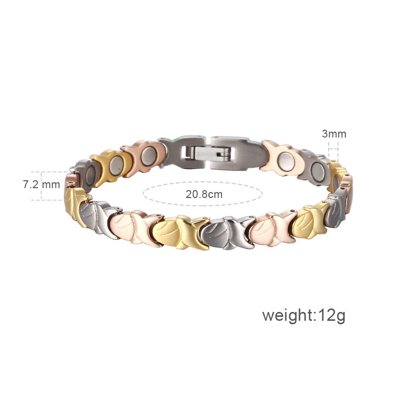 Moocare Vrouwen Mode Eenvoudige Drie-Kleur Magneet Magnetische Therapie Puur Titanium Armband