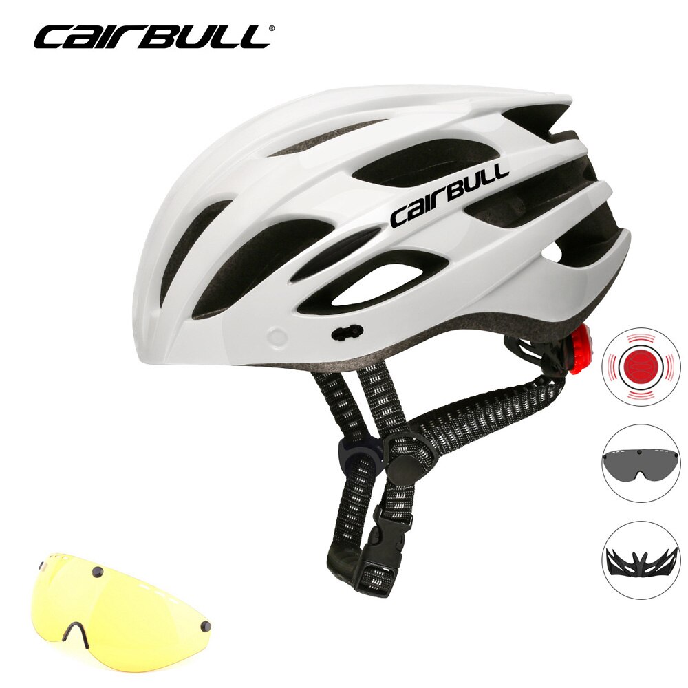 Cairbull-casco de ciclismo con 3 lentes, luz LED trasera con visera extraíble, gafas de seguridad Casco de Bicicleta de carretera, moldeados integralmente, cascos de MTB: Color 5