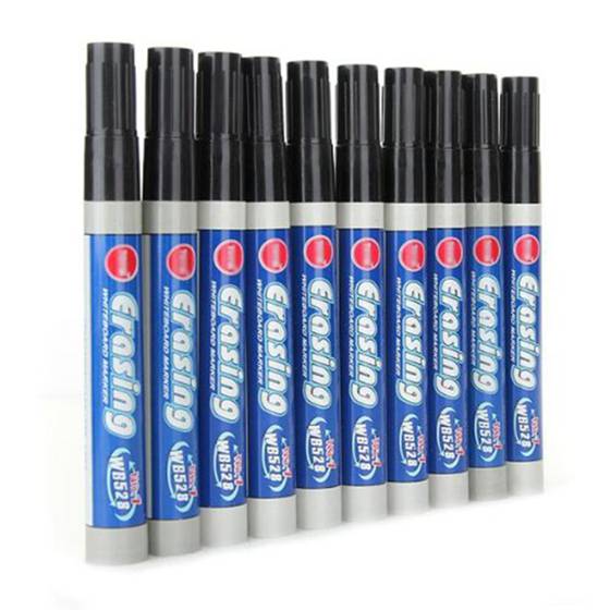 Rotulador de fieltro para oficina, rotulador negro borrable, 10 unidades
