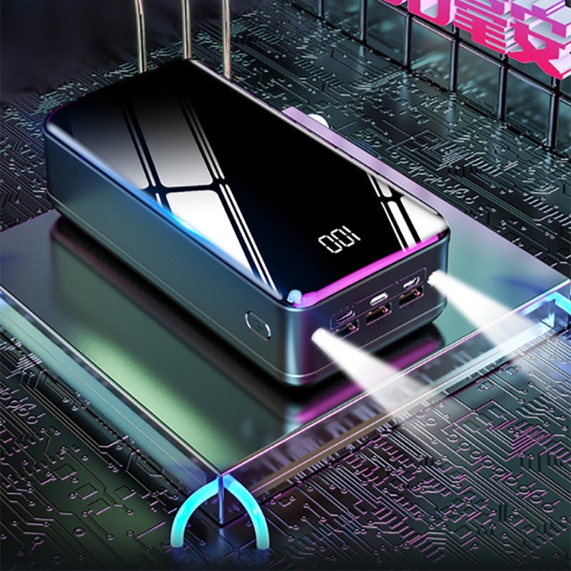 Batería Externa de carga rápida de 50000mAh, 3 entradas, 4 salidas, 2,1 a, para iphone, Xiaomi