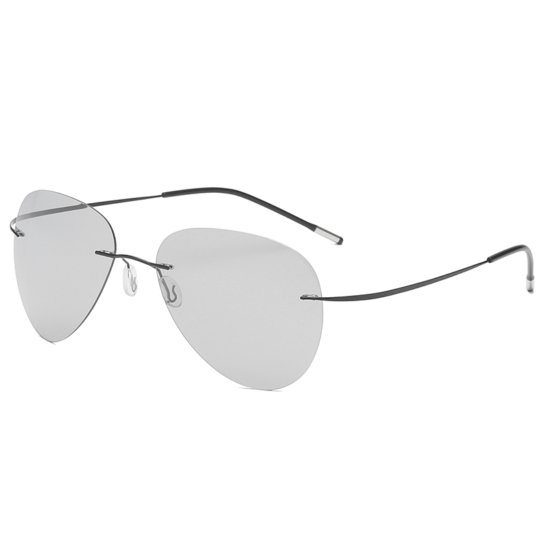 Titanium Rimless Photochromic Sunglasses Men Polarized Driving Ultralight Pilot Sun Glasses for Outdoor Fishing UV400
