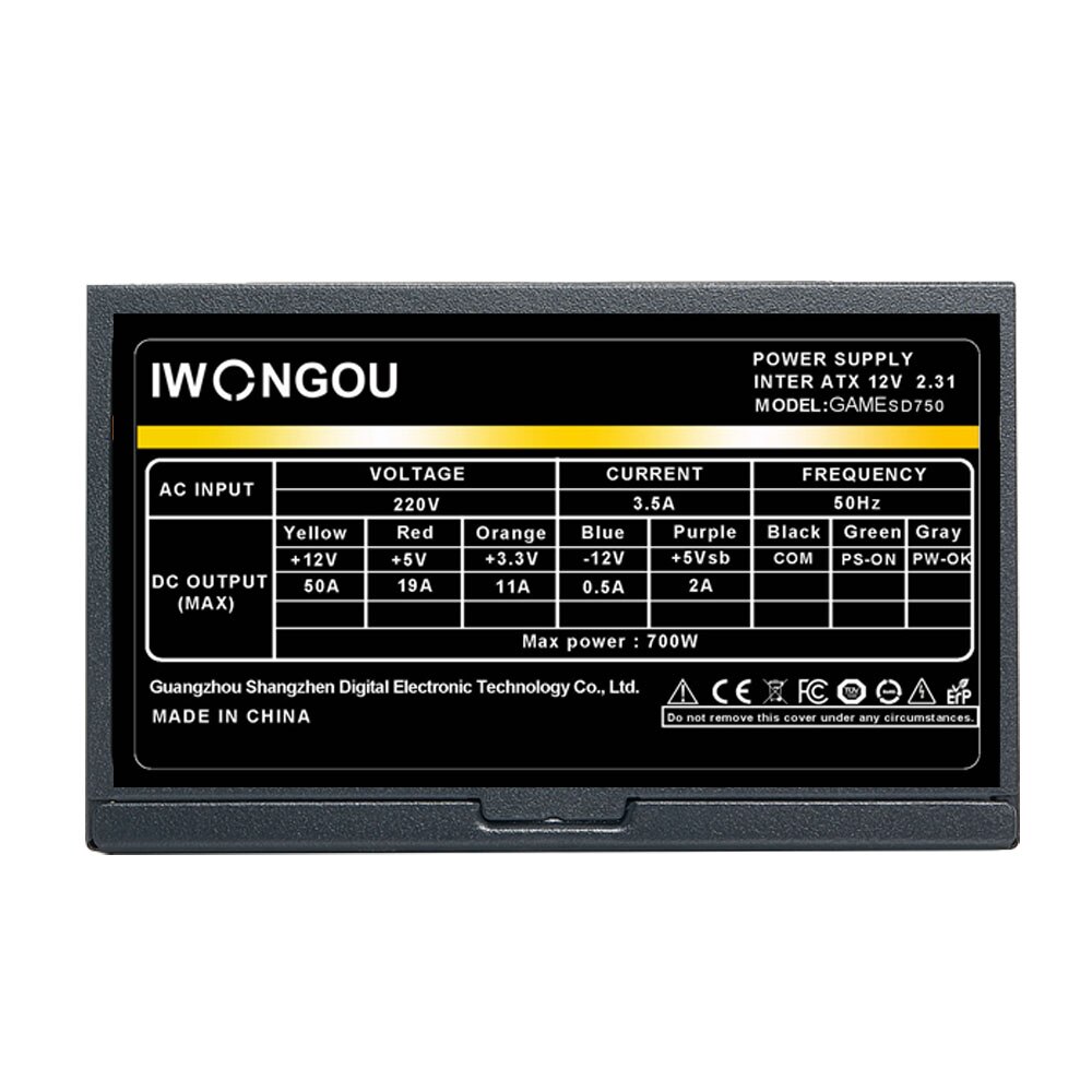 IWONGOU-fuente de alimentación para PC, 500w, 24 Pines, 12v, Atx, PFC activo, 500w Plus, ventilador Led de 120mm, GAMESD650, PSU