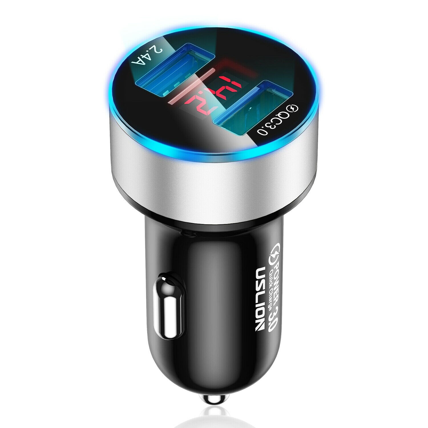 Uslion duplo usb carregador de carro qc 3.0 carregamento rápido adaptador led para telefone celular: Silver