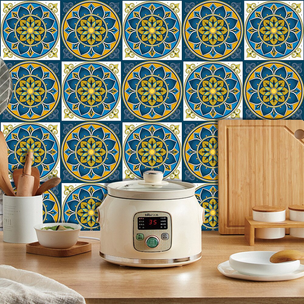 Mandala pattern Simulation tile stickers Kitchen bathroom Decor self-adhesive waterproof wall sticker Home renovation wallpaper