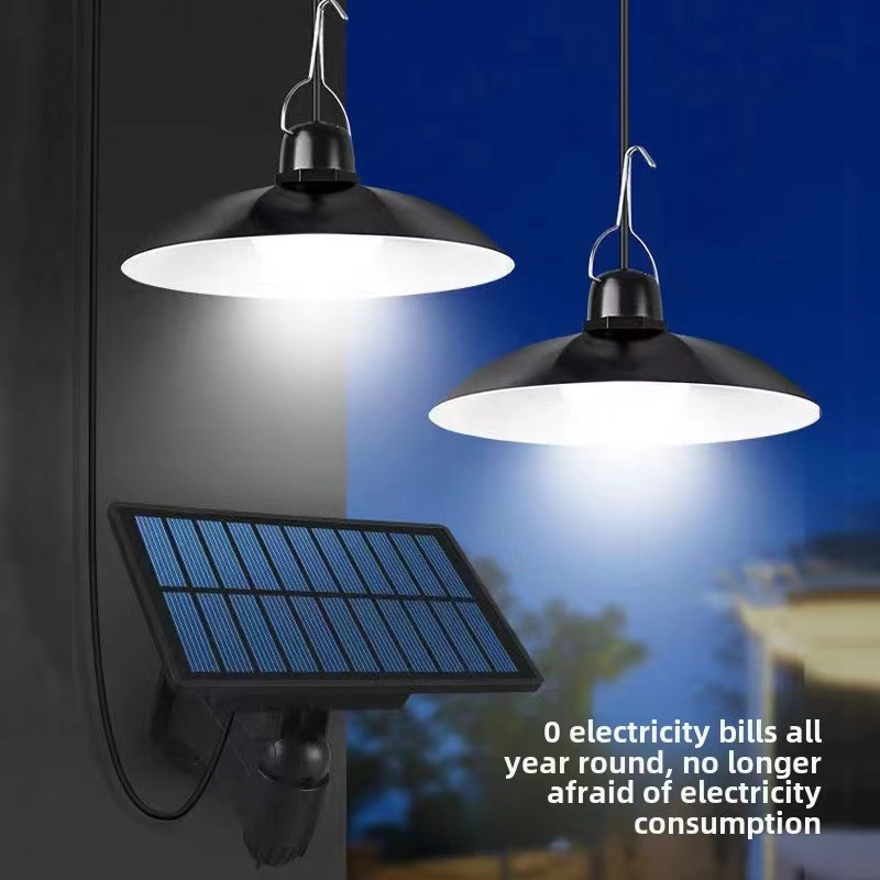 Hanglamp op zonne-energie Buiten Waterdichte LED-lamp Dubbele kop Kroonluchter Decoraties met afstandsbediening voor binnenschuur Schuurkamer