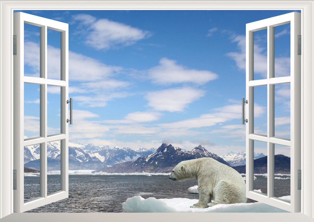 Witte sneeuw gletsjer berg strand ijsbeer 3d raam mooie film muursticker behang uitzicht muurstickers