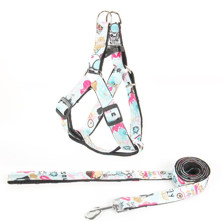 Printing Dogs Cat Harness And Leash Set Puppy Dog Chain Collar Belt Strap Pets Accessories Yorkshire Terrier Perros Productos: Sky Blue / XL