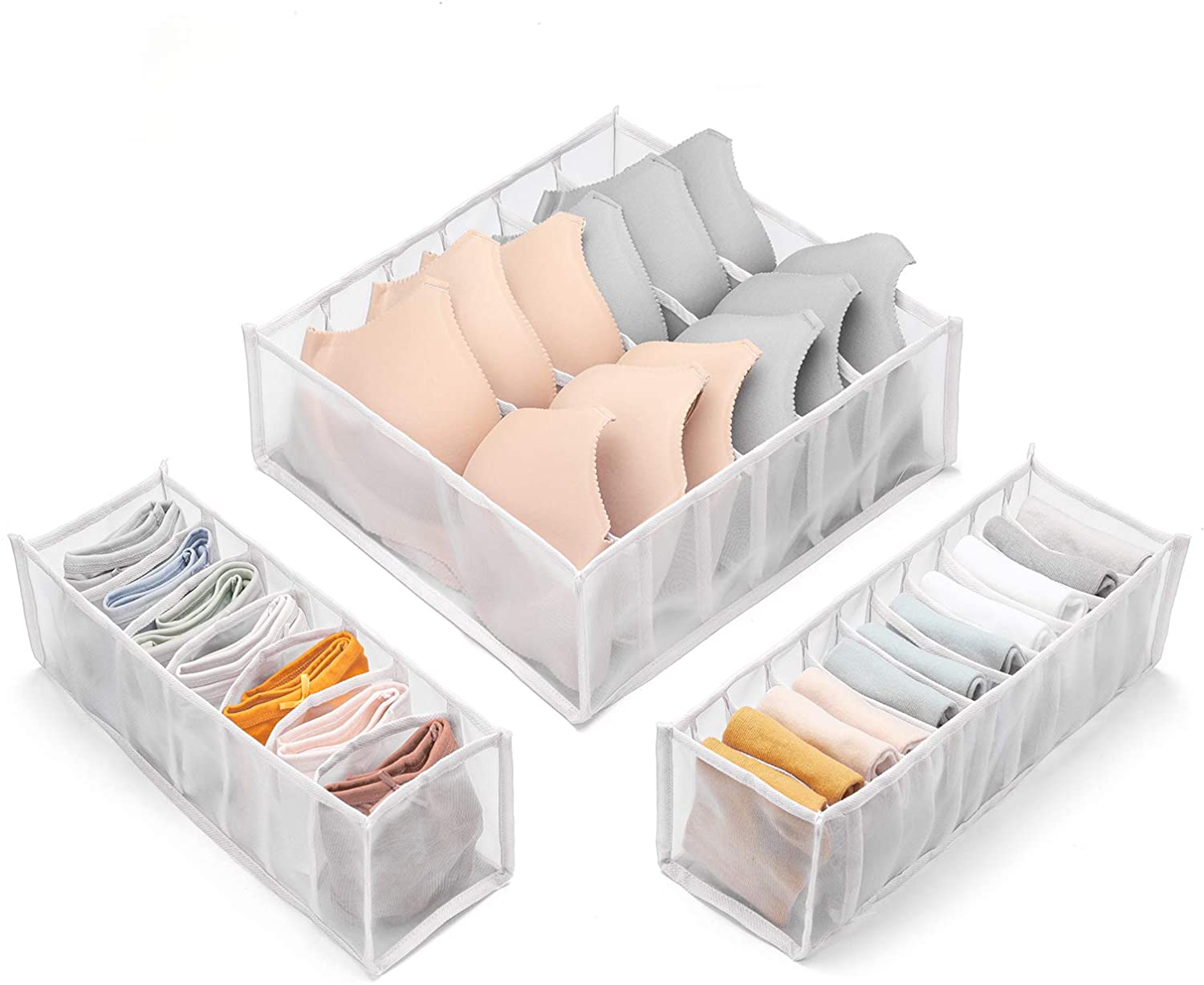 Organizer Voor Ondergoed Opbergdozen Voor Sokken Beha Thuis Wasbaar Opvouwbare Gescheiden Opslag Dressing Organisatoren Divider Dozen: WHITE 3PCS set