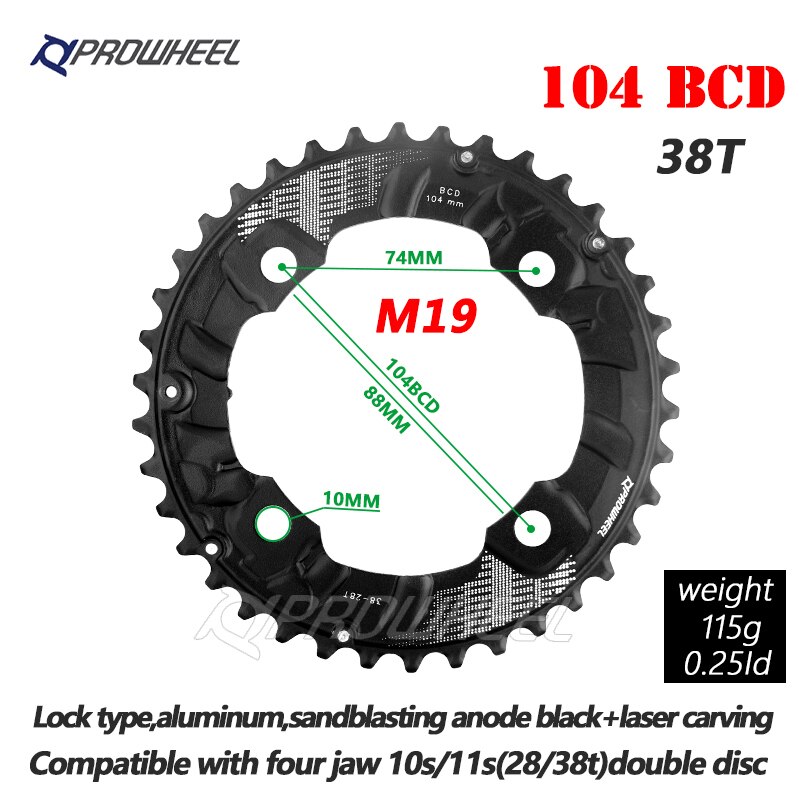 Mtb Fiets Kettingbladen 64/96/104 Bcd Tandwielen 22/24/26/28/32/36/38/40/42/44T Twee Speed/Drie Speed Bike Crank Reparatie Tandwielen: M19 38T
