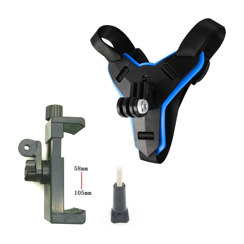 Accesorios para Gopro Hero 87 6 5, adaptador de soporte de montaje fijo en la barbilla delantera del casco de motocicleta para Xiaomi Yi 4K EKEN H9 SJCAM Sj4000: New blue set