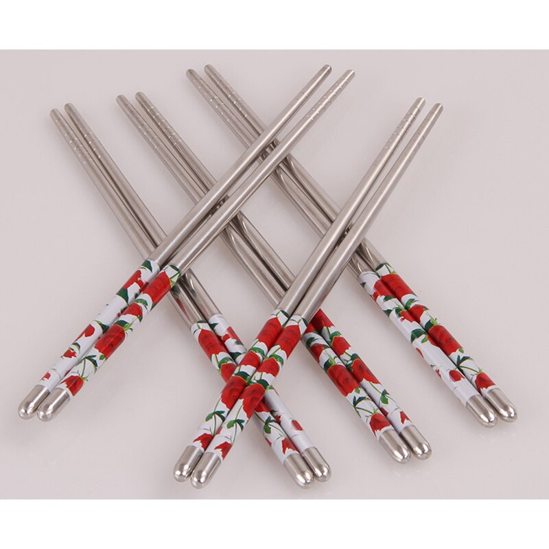 BalleenShiny Stainless Steel Blue and White Chinese Porcelain Printing Chopsticks Sushi Hashi Chop Sticks Kitchen Tableware