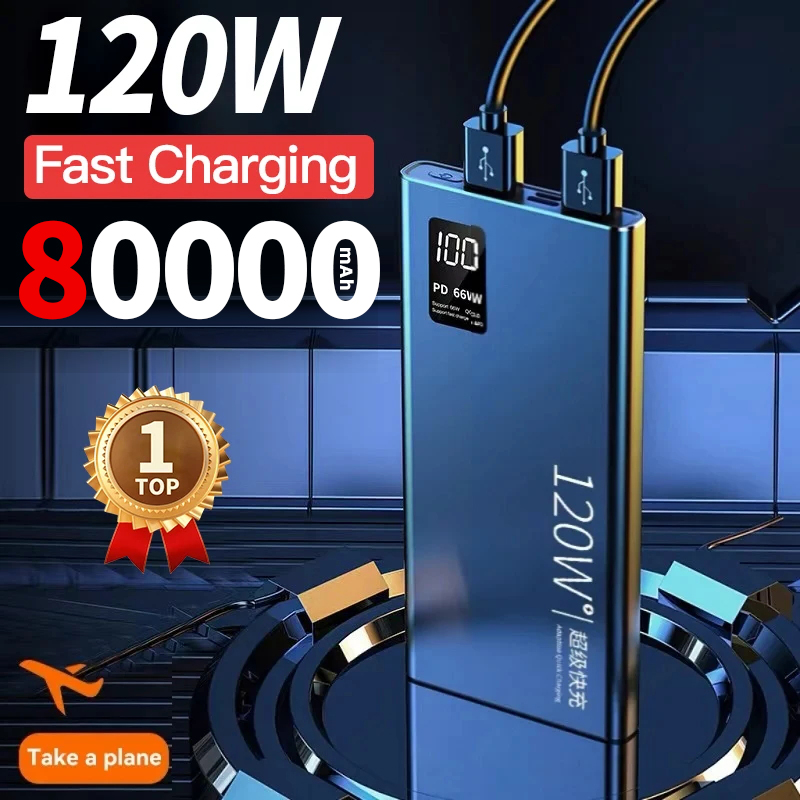 80000mah power bank 120w carregamento super rápido 100% capacidade suficiente carregador de bateria portátil display digital para iphone xiaomi