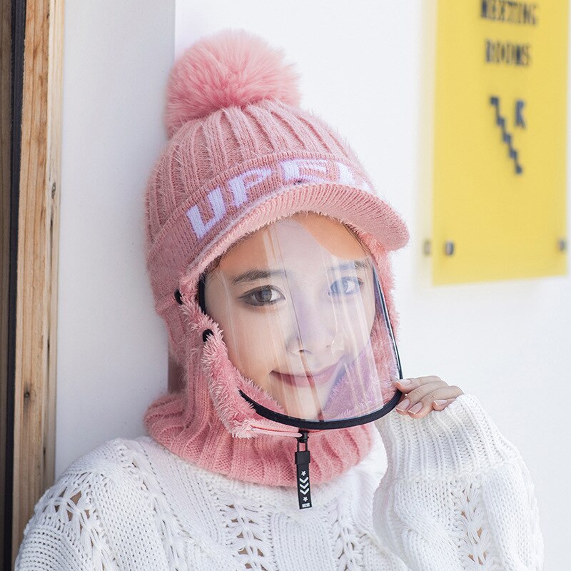 Bonnet écharpe avec masque Transparent pour femme, couvre-visage, casquette chaude, pour le sport, Halloween, hiver: 01