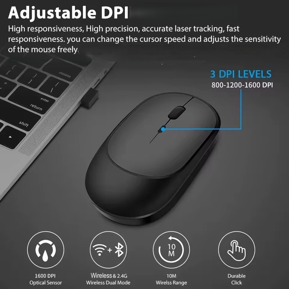 Rechargeable Wireless Mouse Dual Modes Bluetooth-compatible 2.4G USB Ergonomic Mice For Laptop Pad Tablet Macbook Mause