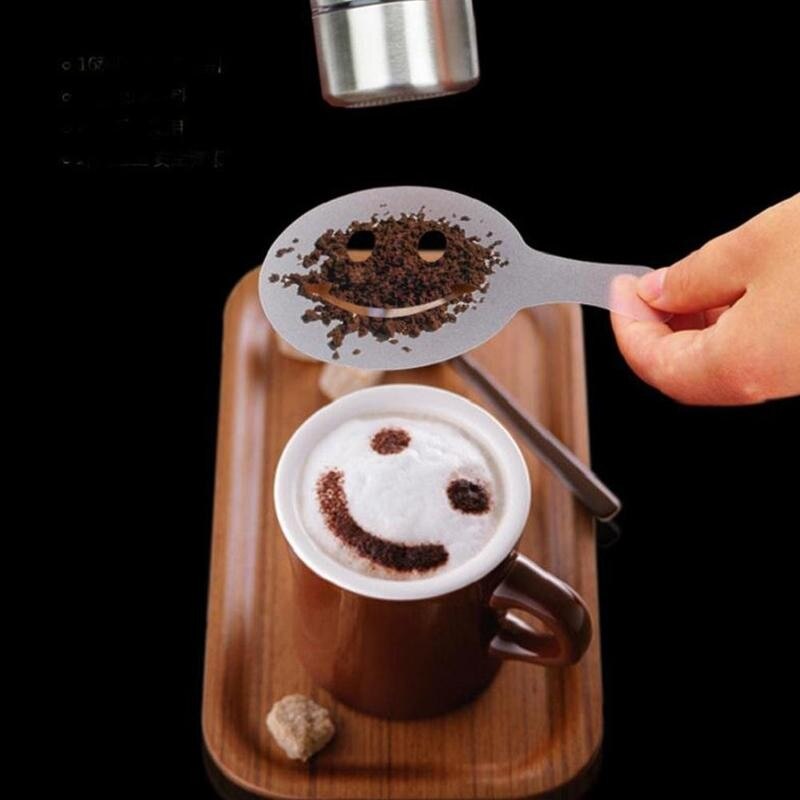 19 stuks/set koffiesjablonen, koffiedrukmal, schuimspray cake, cappuccino tekenmal, poederzeef, gereedschap, café-accessoires