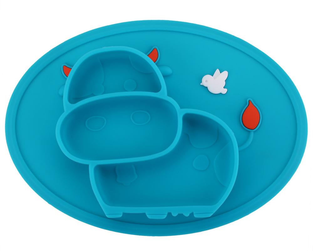 Qshare – assiette en Silicone pour bébé, vaisselle, récipient d&#39;alimentation pour enfants, napperon, plats pour nourrissons, bol d&#39;aspiration: Blue