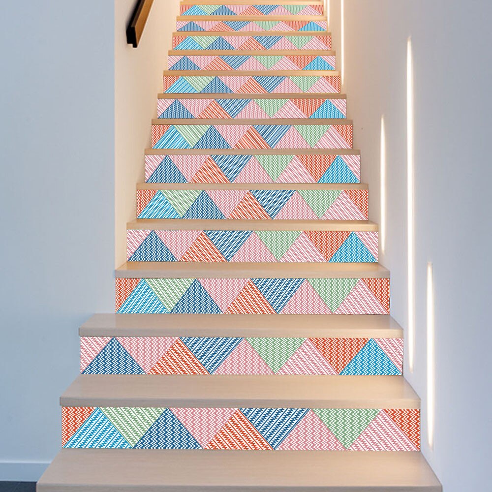 ISHOWTIENDIY Steps Sticker Removable Stair Sticker Home Decor Ceramic Tiles Patterns abstract waterproof Self-Adhesive Sticker