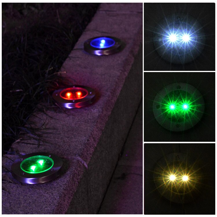 2LED Aurinkokäyttöiset Maavalot - IP65 Vedenpitävä - Ruostumaton Teräs - 5 Väriä