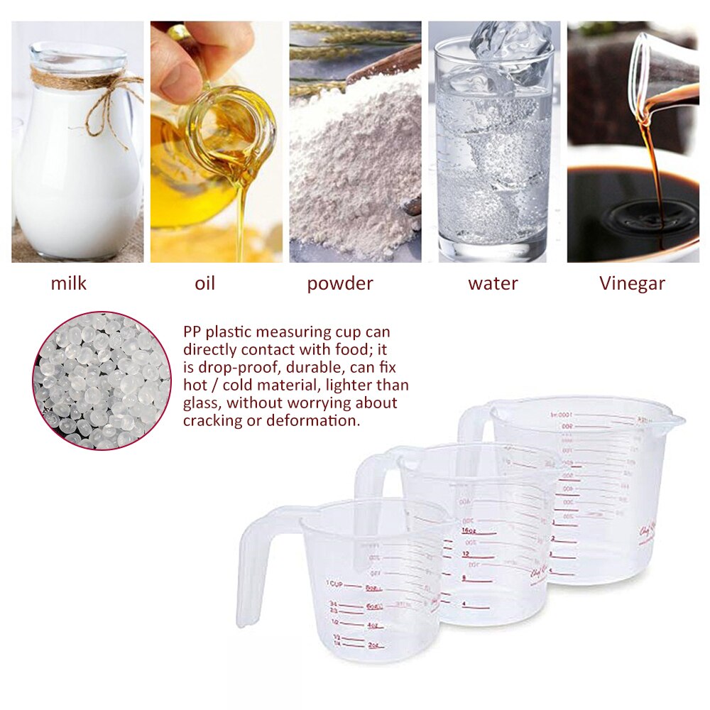 3pcs 250/500/1000ML Plastic Measuring Cup Jug Pour Spout Surface Kitchen Measure Cup With Graduated For Baking Beaker