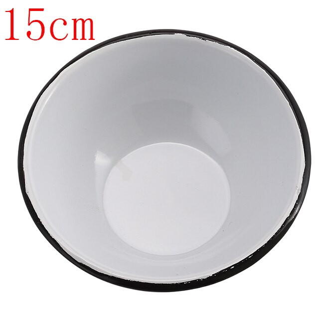 15-26cm Thick Enamel Bowl Household Disc Breakfast Tableware Dinner Plate European Enamel Tableware Set White Crimping: 15cm