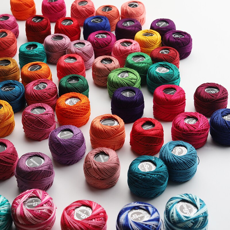 53 färger pärl bomull broderi tråd storlek 8 virkad nål 5 gram dubbel merceriserad 100%  egyptisk bomull 40 meter boll