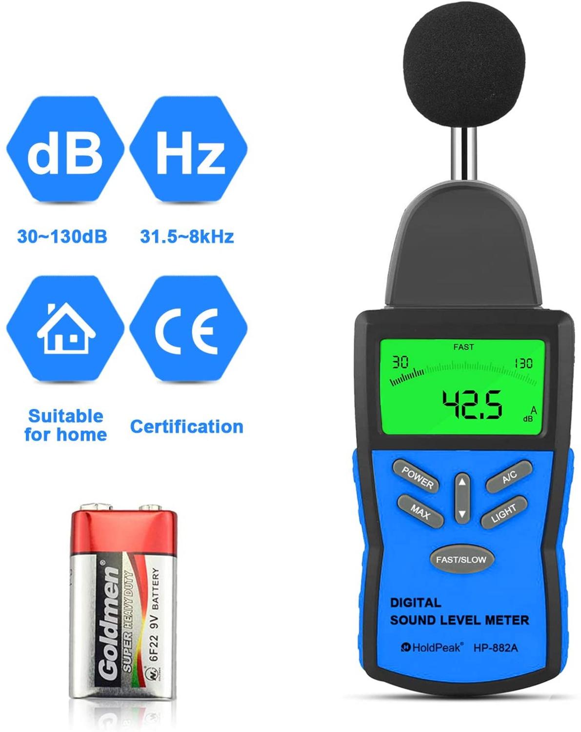 Digital Sound Level Meter HoldPeak HP-882A LCD Noise Measuring Instrument Portable Noise Tester Decibel