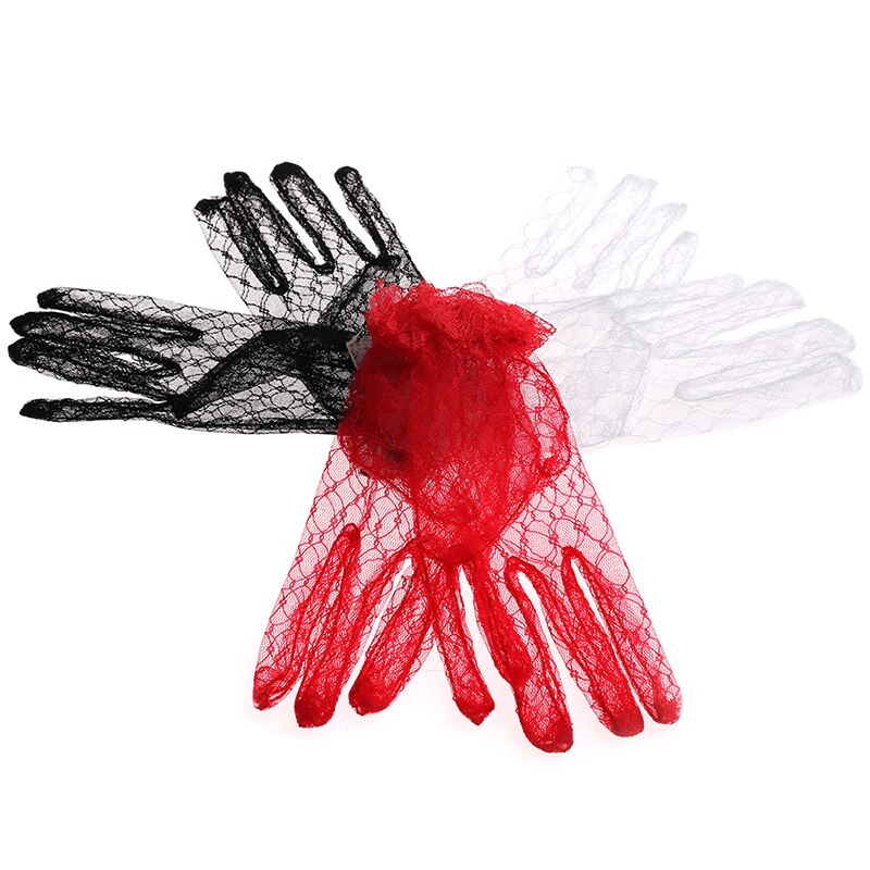 Guantes de encaje blanco marfil, cortos, negros, rojos, accesorios de boda, guantes de encaje para , 1 par