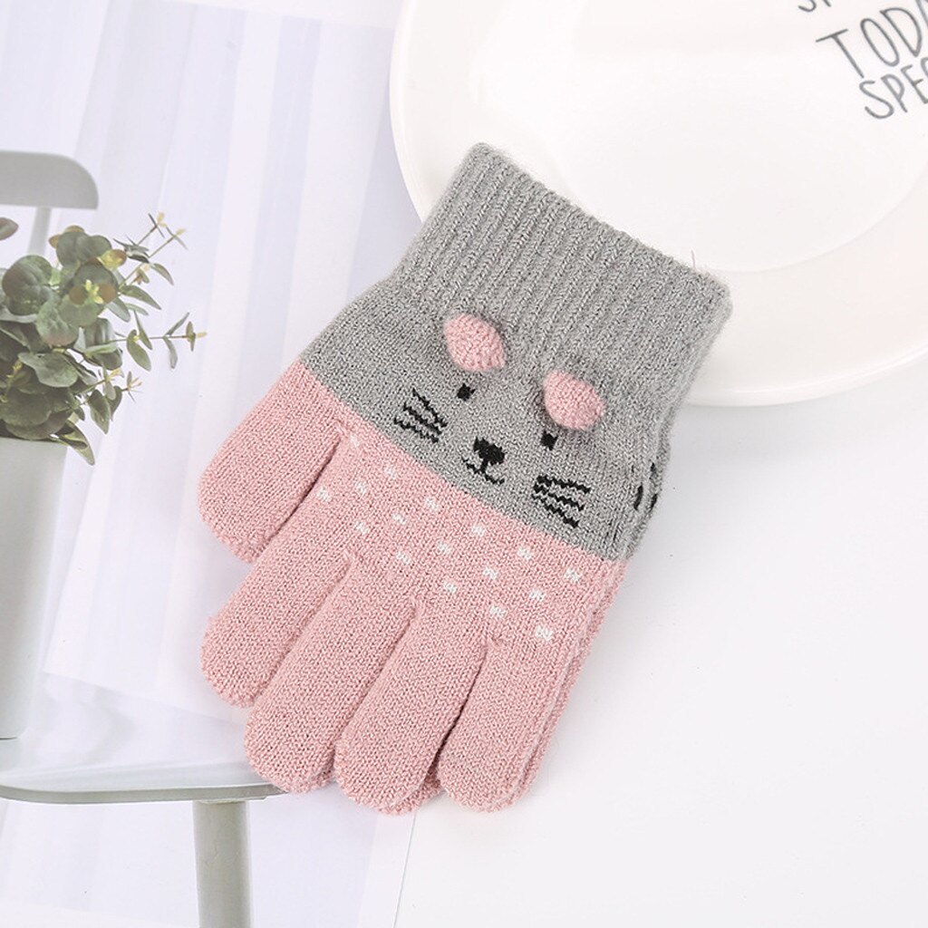 3-7Jahre freundlicher Winter Katze Druck Handschuhe freundlicher freundlicher Jungen Mädchen Winter Niedlichen Karikatur Ebene Warme Gestrickte Handschuhe Перчатки Хлопковые: F