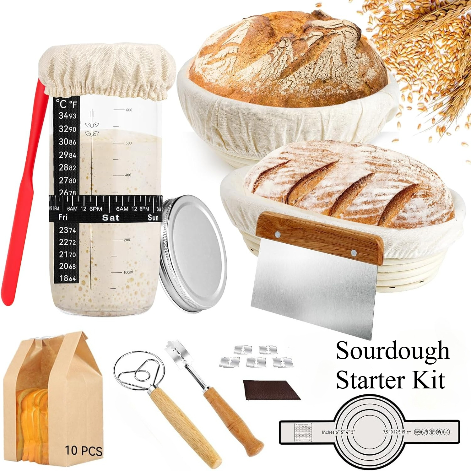 Sourdough Bread Starter Kit 30PCS Sourdough Bread Baking Supplies with Starter Jar Bread Sling Dough Whisk Bags