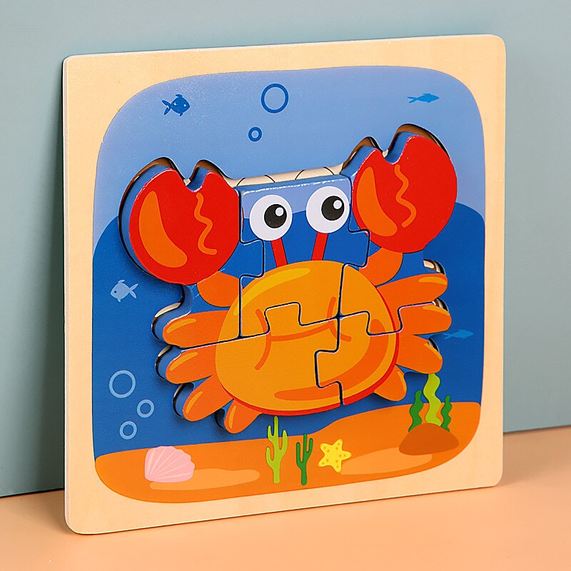 15*15cm Kinder Montessori Spielzeug 3D Holz Puzzle Baby Cartoon Tier/Verkehrs Jigsaw Puzzle Spielzeug für Kinder frühen Lernen: 08-crab