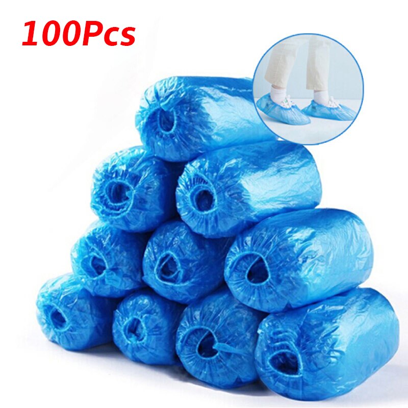 100Stck Einweg Kunststoff Dicken Regnerischen Schild Anti wasser Unterhose Sicherheit Schuh Abdeckung HäNutzer Boden Teppich Sauber Arbeit Schutz Stiefel schuhe: 100Stck-Blau