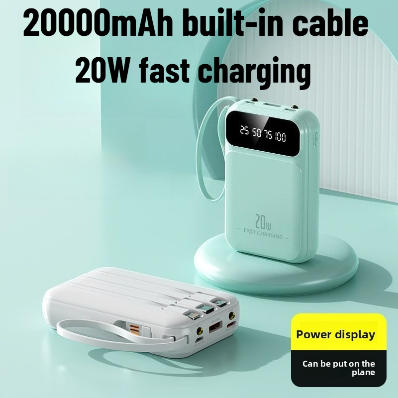 4-In-1 Power Bank 20000mah Built-In Cable 20W Fast Charging Powerbank Waterproof Portable Mobile Phone External Battery Charger