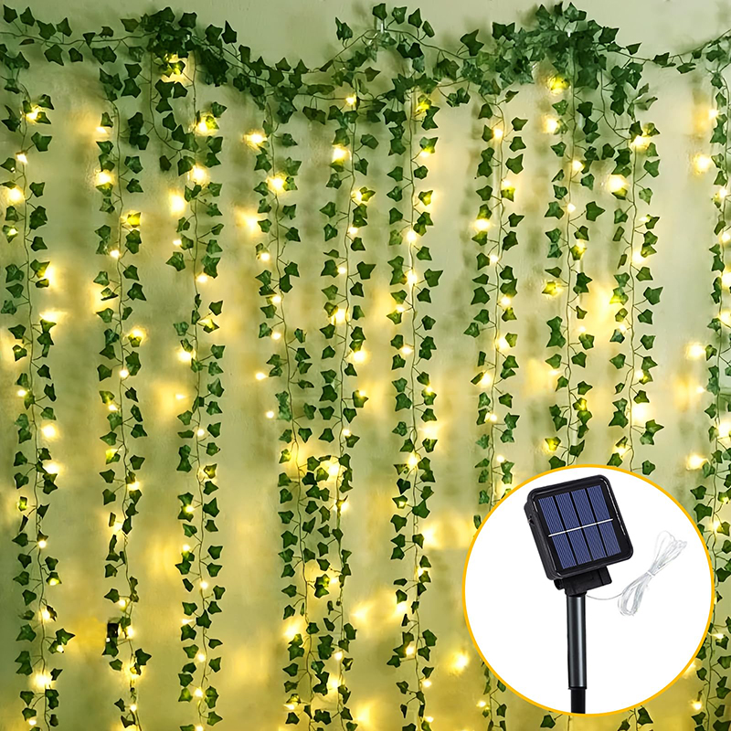 Guirnalda de luces solares de ratán de 5/10M, lámpara de hadas para exteriores, hoja de planta Artificial de 8 modos para decoración de valla de jardín y acampada para boda