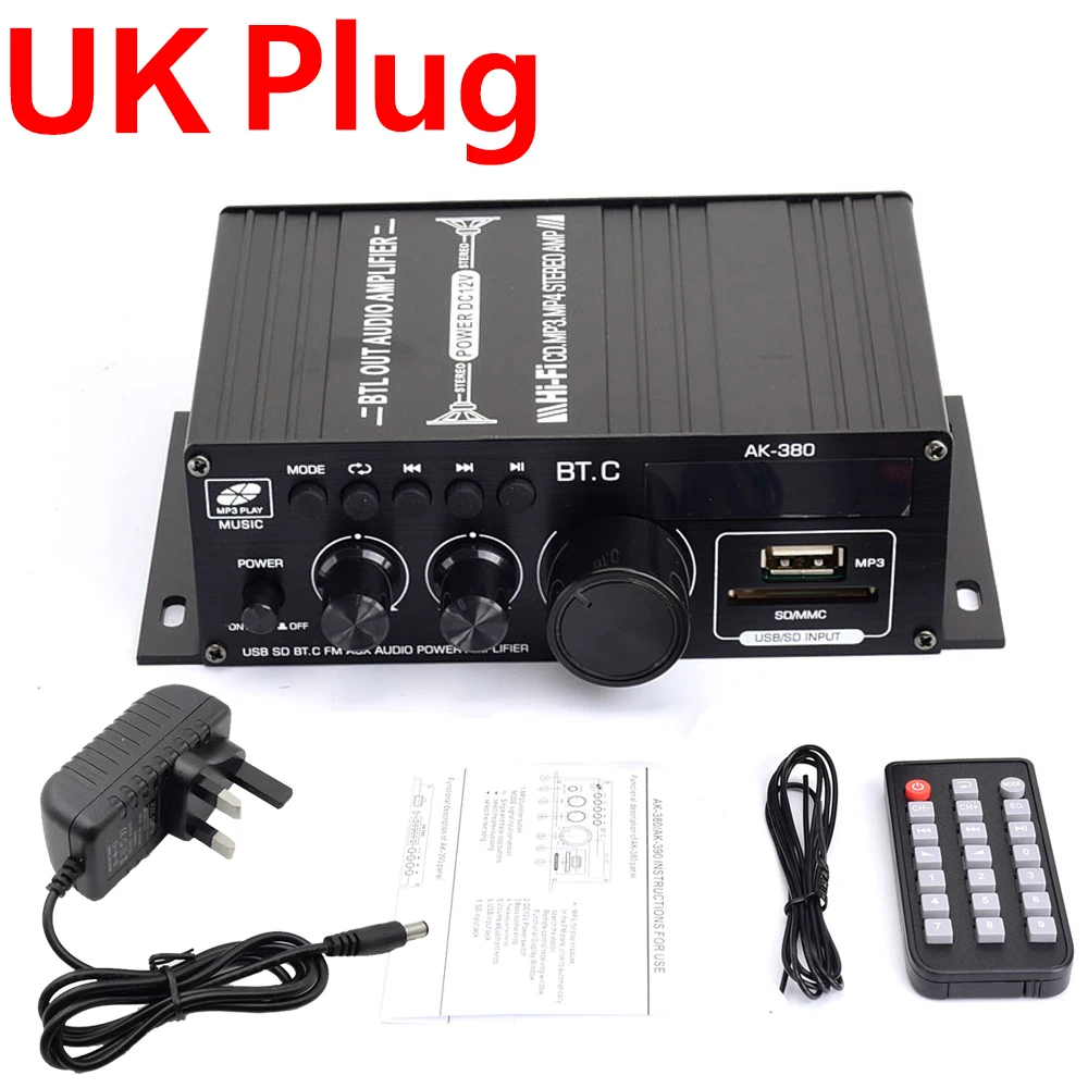 Sound Verstärker Kanal 2,0 HIFI Bluetooth 5 Verstärker Hause Digital Audio Verstärker 40 W + 40 W Musik Player AK380 für Auto MP3 Bass Trebl: YELLOW