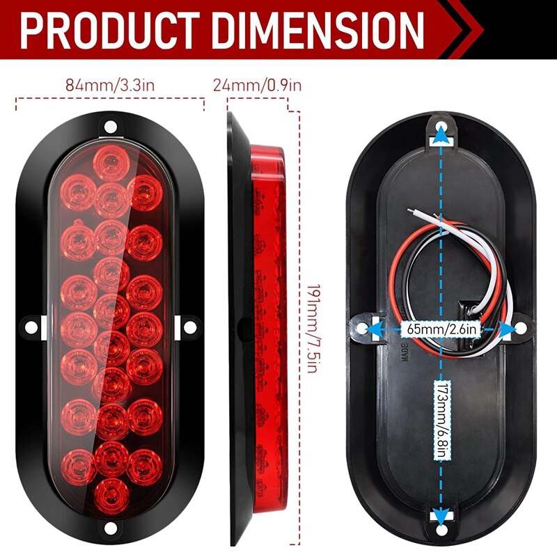 Trailer LED Tail Lights 24 LED Brake Lights Truck LED Turn Lights Truck Side Lights Suitable for Boat Trailer Trucks RV