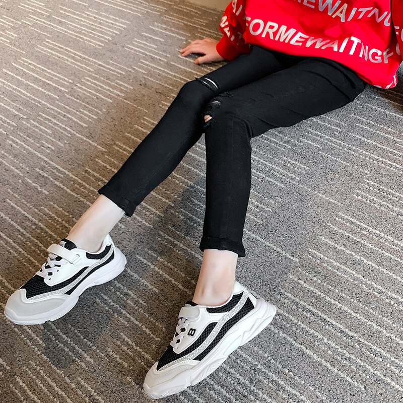 Cuhk Children's Black Ripped Jeans Teenager Girl Thin Elastic Holes Denim Pants Toddler Kids Casual Cowboy Skinny Girls Trousers
