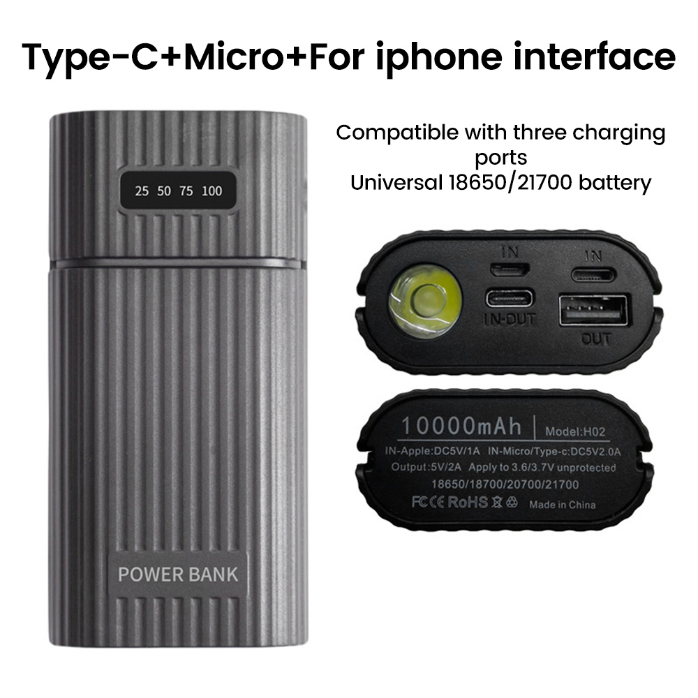 18650/18700/20700/21700 Battery Charger Adapter DIY Power Bank for iPhone PD Charging Power Bank Case Box with LED Flashlight: Blue