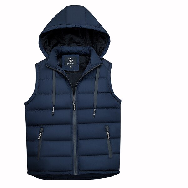 Herfst Mouwloze hoodie vest Mannen Mode Vest voor mannen Winter fleece Warm capuchon Plus Size M-XXXL 1860: Marineblauw / XXL